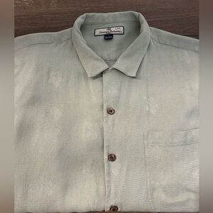 Tommy Bahama Mint Green 100% Silk Short‎ Sleeve Button Up Shirt Size L
